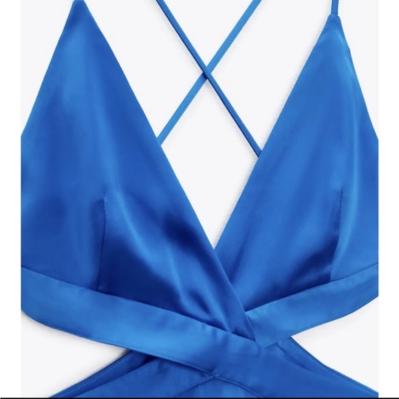 Zara Dresses Zara Satin Effect Cut Out Dress Electric Blue Poshmark